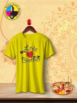 Round Neck Yellow Colour Cotton T-shirt For Little Brother